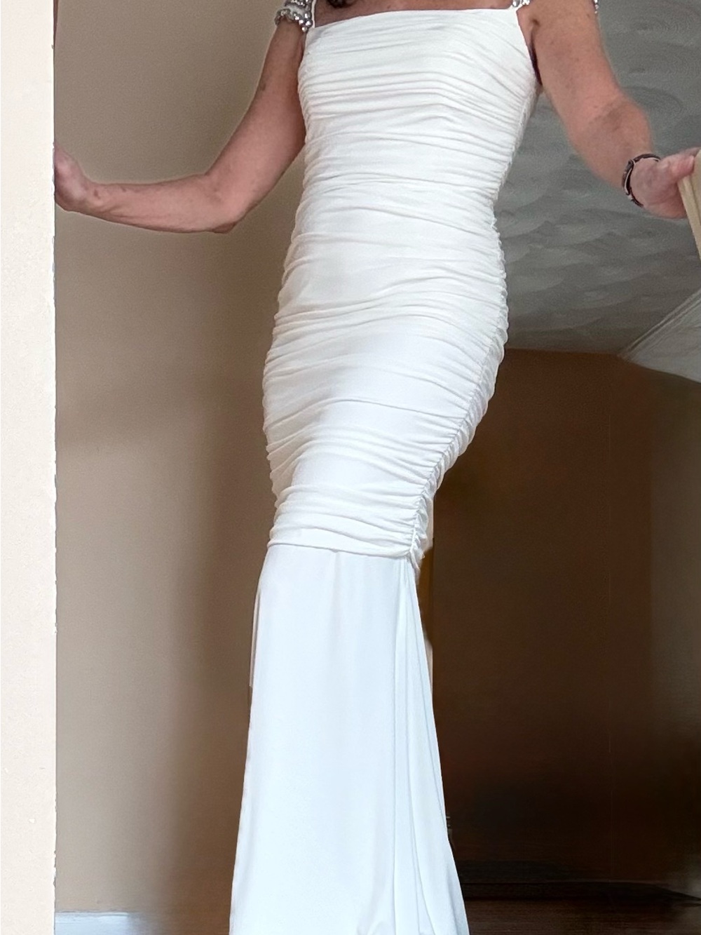 Jovani White Ruched Maxi Gown
